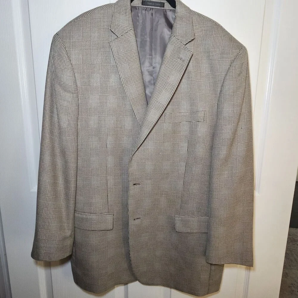 Lauren Ralph Lauren Tan Windowpane Mens Suit Jacket 45R